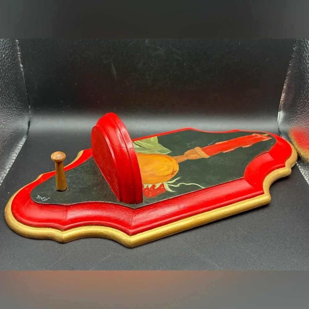 Vintage Hand Painted Artist Signed Wood Wall Shelf, Candle Strawberry Pear Motif